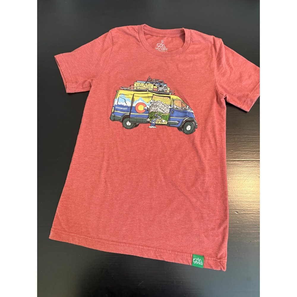Wild Tribute Colorado Pikes Peak Camper Van Graphic T-Shirt Rust Red XS